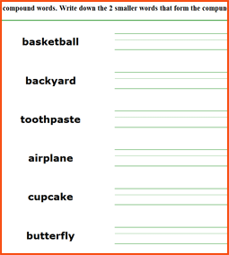 Free first grade English language arts worksheets, compound words