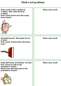 Free grade one daily word problems, first grade math activities
