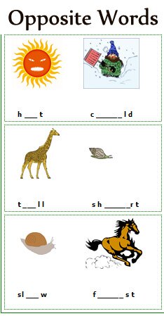 Antonyms worksheets, opposite animals Worksheets, Free printable 2nd grade English worksheets, elementary school English language arts lesson plans and learning games