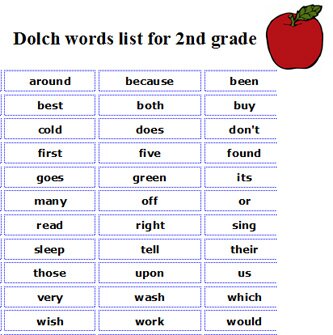 free printable 2nd grade English worksheets, English language arts activities, sight words flashcards, Dolch words word wall elementary school