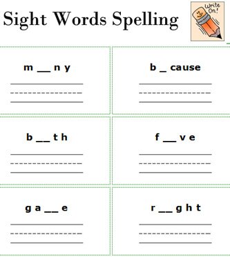 Dolch words spelling worksheets, sight words soelling and writing, free printable 2nd grade English worksheets, English language arts activities, sight words flashcards, Dolch words word wall elementary school