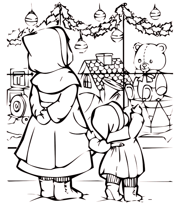 Girl and teddy bear coloring picture