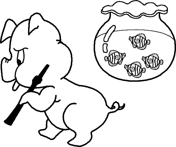 pig and fish tank coloring picture