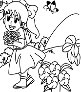kids with flowers coloring pages