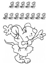 Dancing mouse party girl coloring birthday cards and coloring fonts 