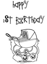 Vintage baby carriage coloring birthday cards for siblings to color 