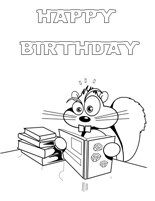 Squirrel reading books fun coloring birthday cards and coloring fonts 