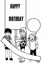 Online happy birthday Three kids with happy birthday banner 