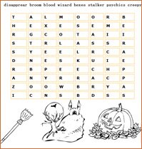 halloween games for primary students: disapprear broom blood wizard hexes stalker psychics creepy puzzle with Halloween coloring pictures