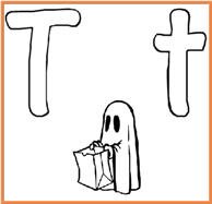 trick or treat Halloween alphabet letters coloring picture and alphabet activities