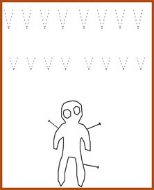 Halloween alphabet letter coloring worksheet and Halloween voodoo doll coloring page