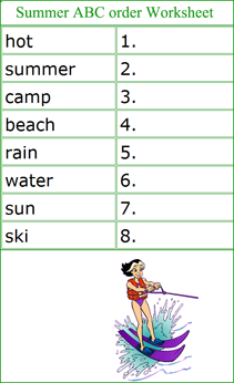 Summer English worksheets, summer words abc order worksheets