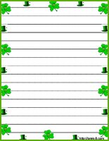 Free printable St. Patrick's Day Themed printable stationary(stationery) and St. Patrick's Day border paper, writing paper for school teachers and students