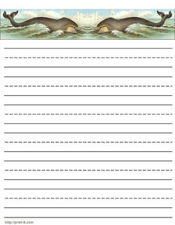 whales letterhead paper, lined kids writing paper with whale templates