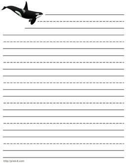 jumping killer whale letterhead paper, lined kids whales writing paper template