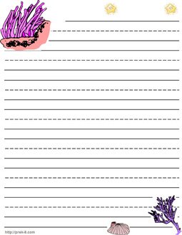 coral reef school stationery paper, lined kids school writing paper with coral reef templates
