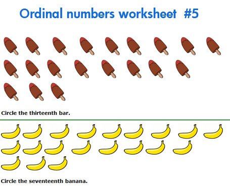 ordinal numbers worksheets