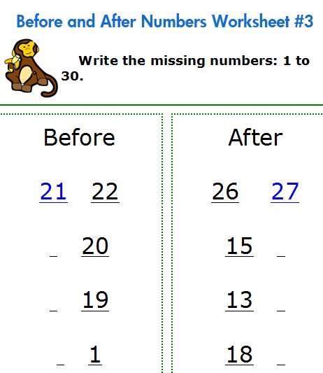 Before and after numbers worksheets