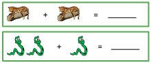 Jungle animal theme math addition worksheets - up to 5