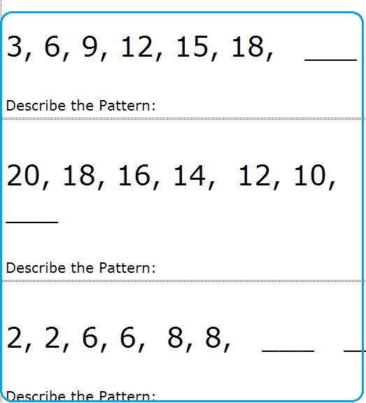number pattern worksheets with printable answer sheet