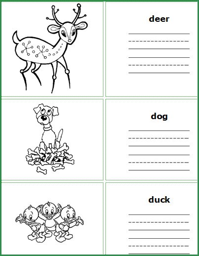 preschool Read, write, and color worksheets for letter d words, kids learning resources