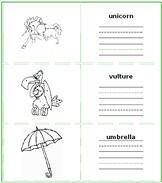 preschool Read, write, and color worksheets for words starting with letter u and letter v, kids learning resources